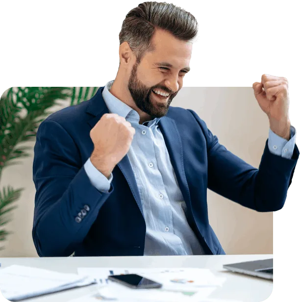 A professional celebrating a new job offer